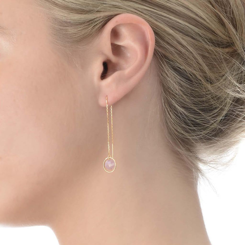 Long Chain Ellipse Earrings Guava Quartz- 18k Gold - Perle de Lune