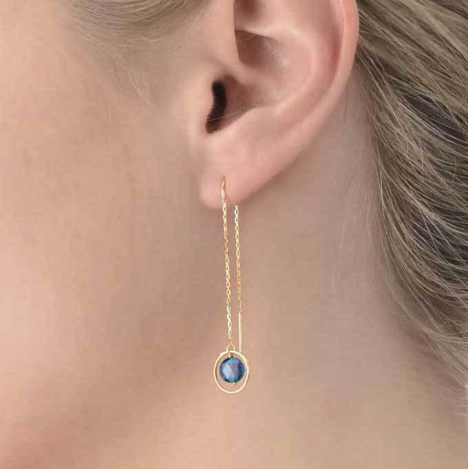Long Chain Ellipse Earrings Blue Topaz - 18k Gold - Perle de Lune