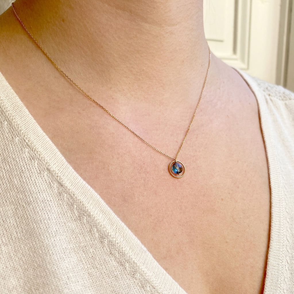 Pastille Ellipse Necklace Blue Topaz - 18k Gold - Perle de Lune