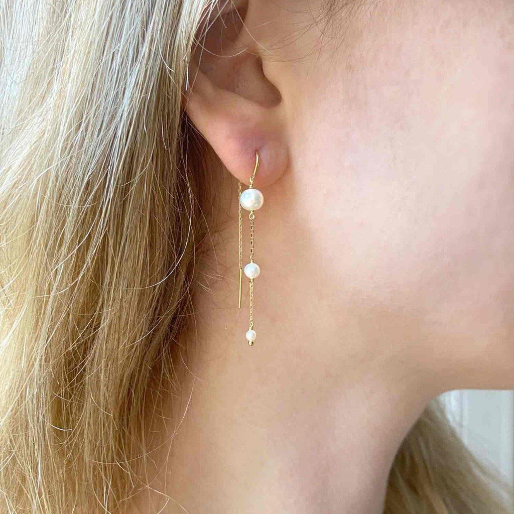 Pearl Cascade Threader earrings - 18k Gold - Perle de Lune