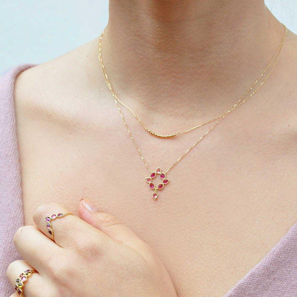 Color Nova Crown Necklace - 18k Gold Pink Tourmaline - Perle de Lune