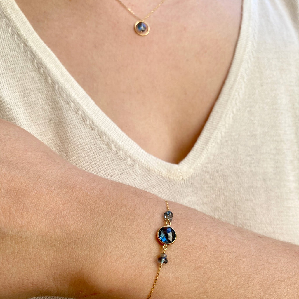Precious Chain Bracelet Blue Topaz -18k Gold - Perle de Lune