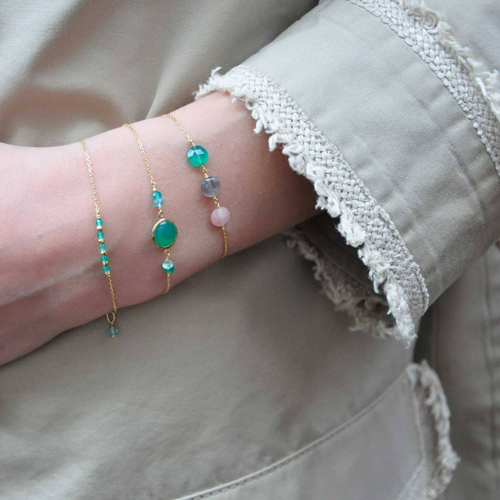 Precious Chain Bracelet Green Agate - 18k Gold - Perle de Lune