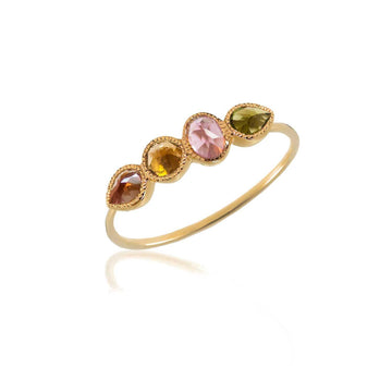 Mosaik Gold Ring - 18k Gold Mix Pink and Green Tourmaline - Perle de Lune