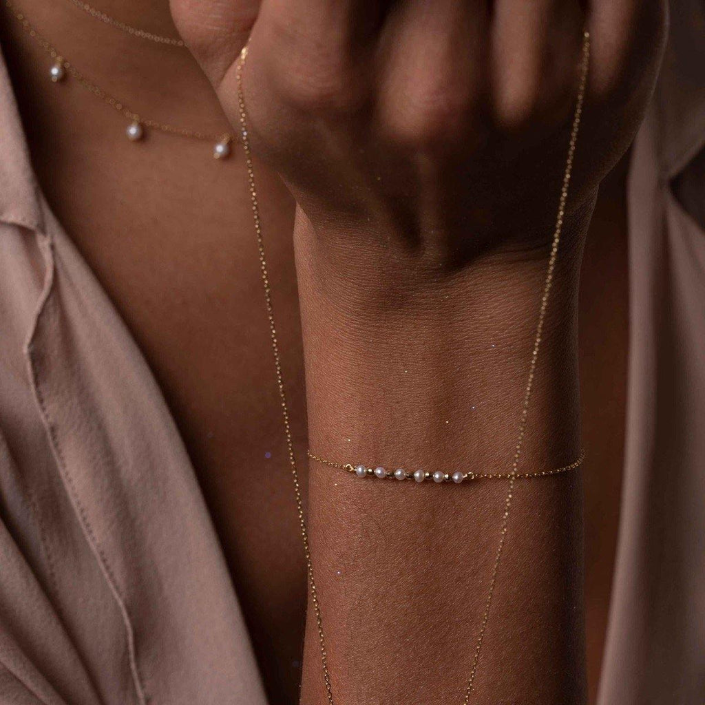 Gold Bead Bracelet Freshwater Pearls - 18k Gold - Perle de Lune