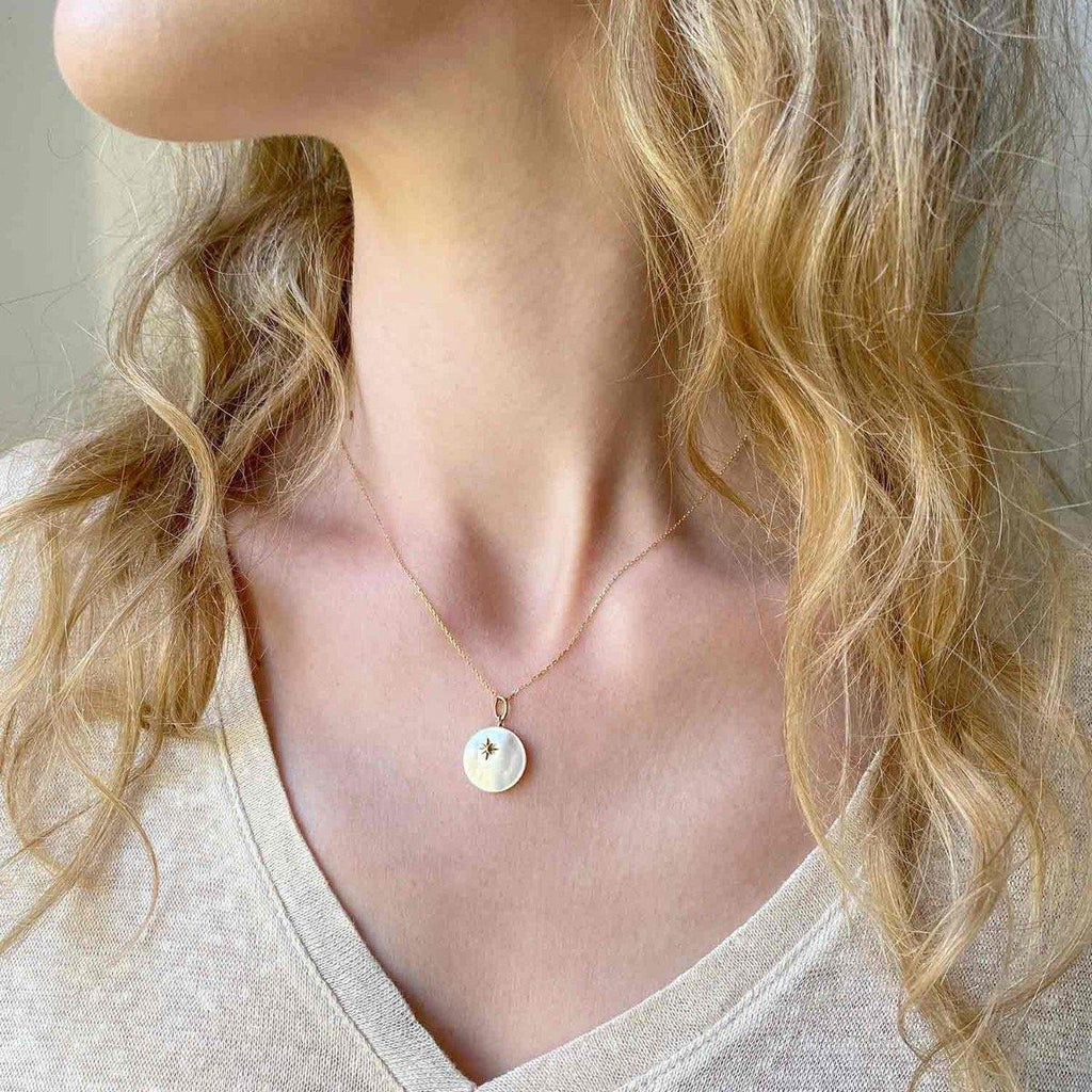 Full Moon Star Necklace Mother Of Pearl‚ Diamond -18k Gold - Perle de Lune